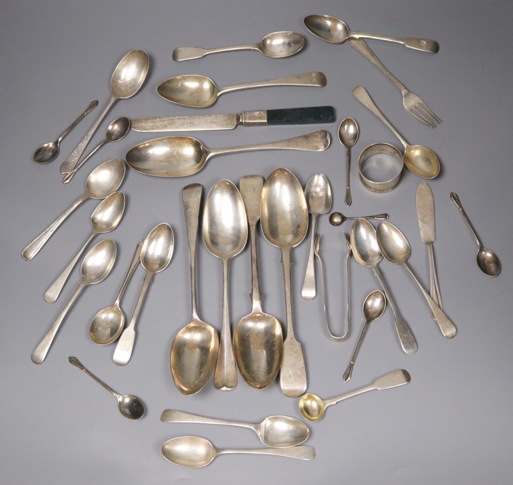 A collection of Georgian and later silver flatware,